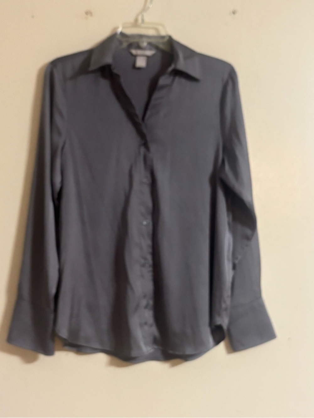 H&M Charcoal Gray Satin Button-Up Blouse - Picture 3 of 9